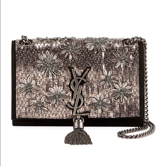 YSL Black Kate Tassel Bag With Beaded Flowers - Picture 2 of 6